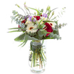 This Tulse Hill-inspired bouquet embodies gentle sophistication and heartfelt celebration, thoughtfully arranged in a crystal-clear glass vase that reveals every fresh-cut stem. At its center, lush red roses unfurl with deep, velvety vibrancy, radiating classic romance and admiration-ideal for marking special moments or simply brightening a quiet Sunday at home. Radiant white Gerberas offer contrast and light, their translucent petals encircling bold dark centers for a touch of cheer. Scattered among these are blush-toned Lisianthus accented by delicate lavender and soft purple, each blossom and budding stem promising freshness and the sense of new beginnings found in local parks. Subtle sprays of white filler flowers provide fullness and texture, while rounded eucalyptus leaves drift gracefully throughout, releasing a refreshing aroma that recalls Tulse Hill's leafy lanes after rain. Glossy emerald leaves, likely aspidistra, give the bouquet strong architectural support with one prominent leaf curving artfully along the base. Feathery greens peek through for extra garden-inspired charm. Altogether, this arrangement feels both contemporary and timeless, capturing the spirit of local artistry while offering elegant comfort-whether as an anniversary gift, a thank you, or a thoughtful gesture delivered across Tulse Hill and its surrounding neighbourhoods.